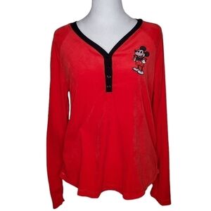 Disney Mickey Mouse Women's Sleep Shirt, Red Long Sleeve Velour Size Medium